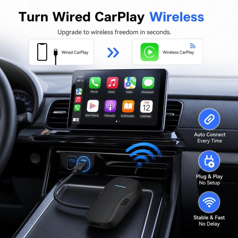 Wireless CarPlay Adapter for iPhone, Converts Wired CarPlay to Wireless, Fast... gallery