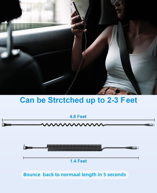 90 Degree Coiled USB C Cable for Car 3FT/6FT, USB C to C Cable Fast Charging,... gallery
