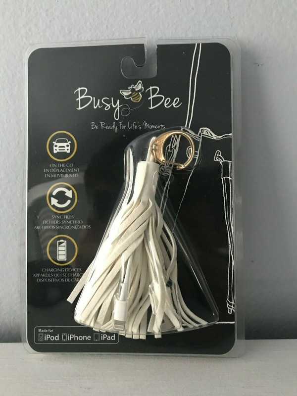Busy Bee Leather Tassel Key Chain, USB Charger for Apple Device, Multiple Colors