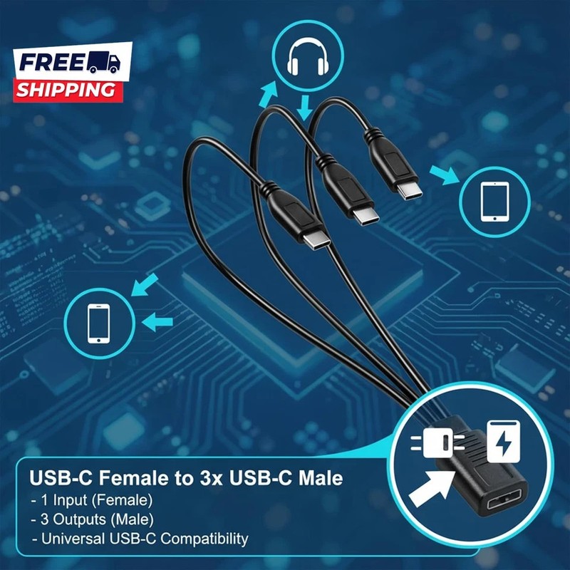 3 In 1 USB C Splitter Charge Cable USB Type C Female to 3 USB C Male Charging gallery