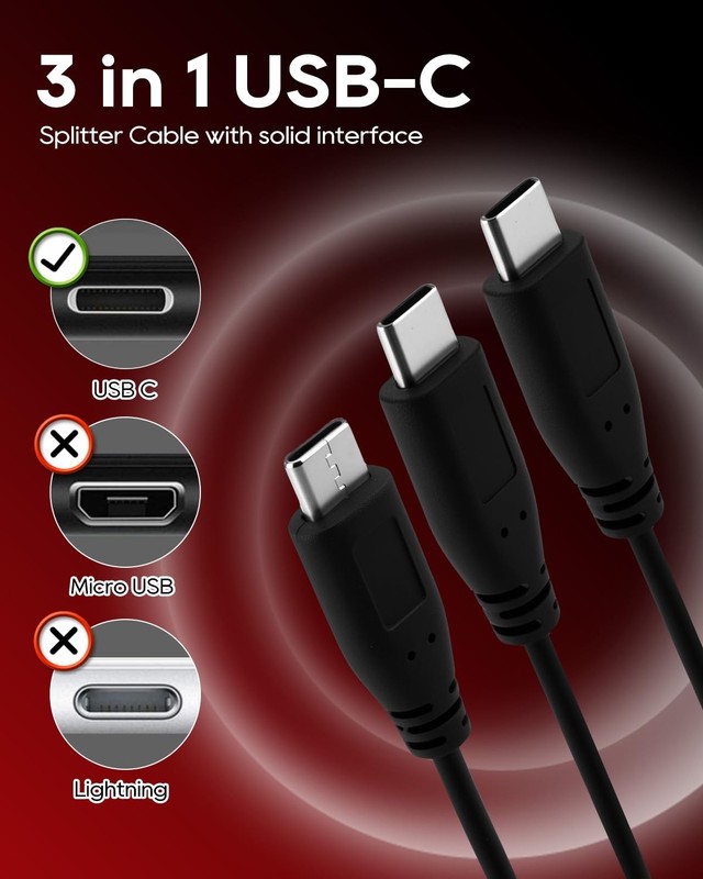 UCEC USBC Splitter 1 in 3 Out Charging Cable, 3-in-1 1FT Short USB C 30cm C gallery
