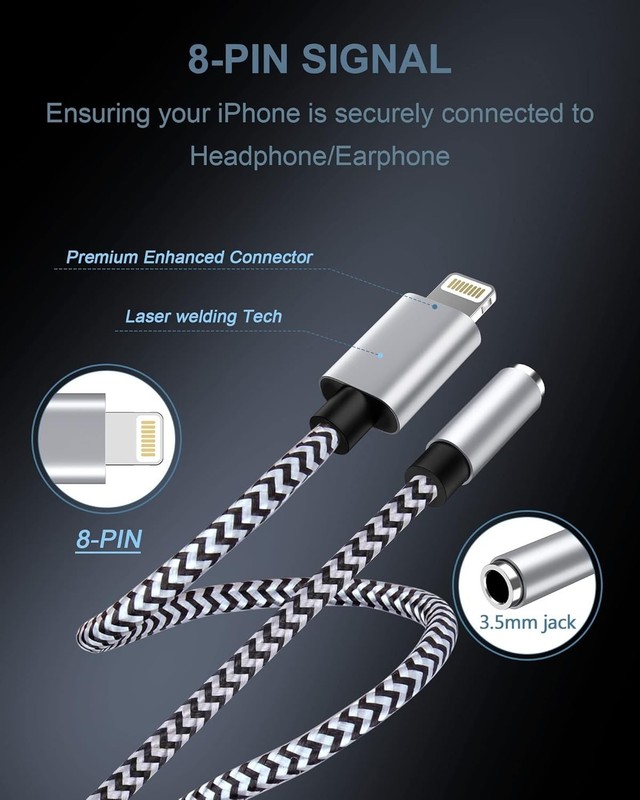 2Pack IPhone Headphone Adapter, [Apple MFi Certified] Lightning To 3.5mm Audio 8 gallery