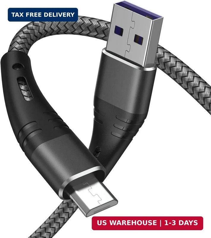 Micro USB Cable 10ft Android Phone Charger 2-Pack Extra Long Nylon Braided Fast
