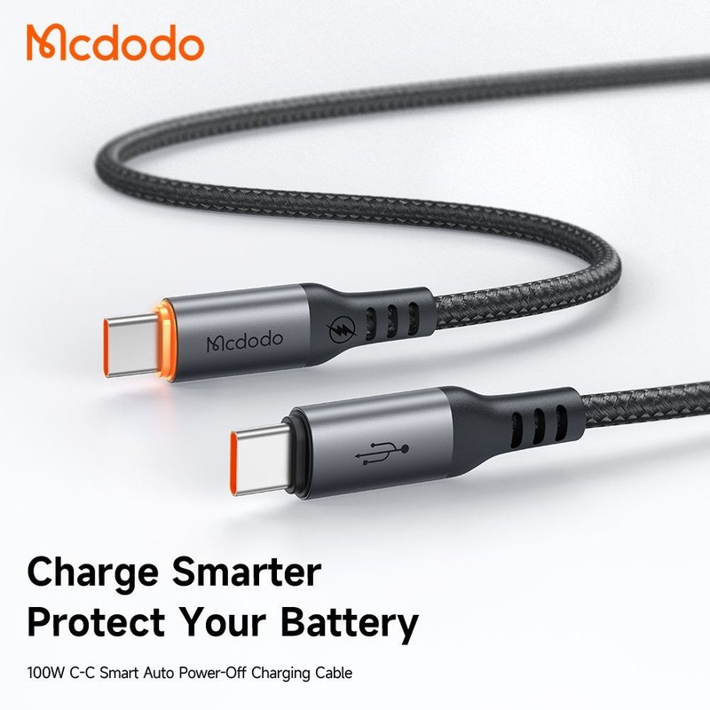 Mcdodo 100W USB-C To Type C PD Smart Fast Charging Cable Auto Power Off With LED gallery