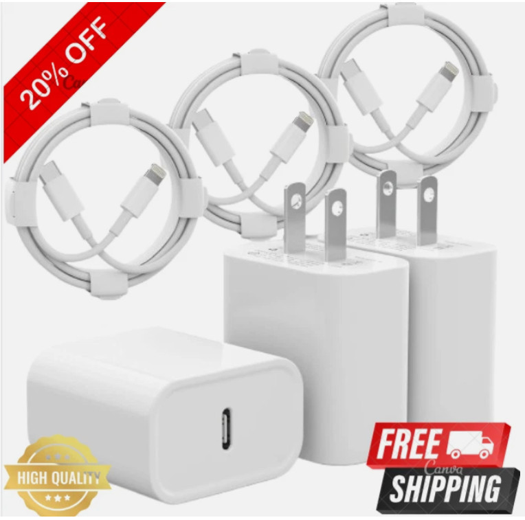 3 Original Carga Rapida USB-C De 20W Cargador Para iPhone 14 13 12 11 Pro Max XS