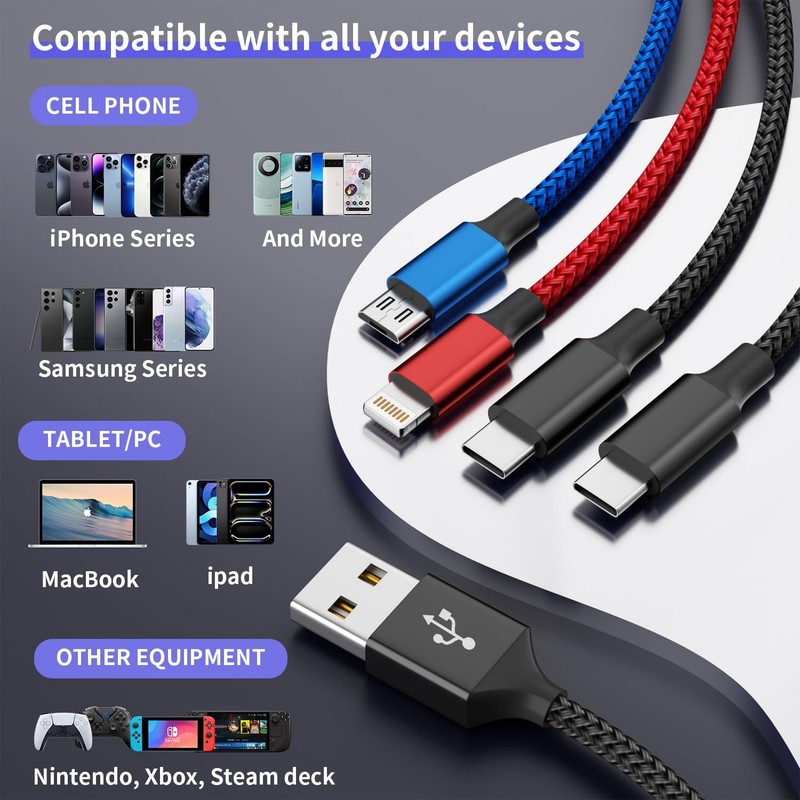 Dual TypeC 4 in 1 Multi Charging Cable, Charging Cords for Multiple Devices gallery
