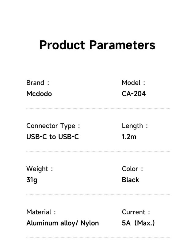 Mcdodo 100W USB-C To Type C PD Smart Fast Charging Cable Auto Power Off With LED gallery