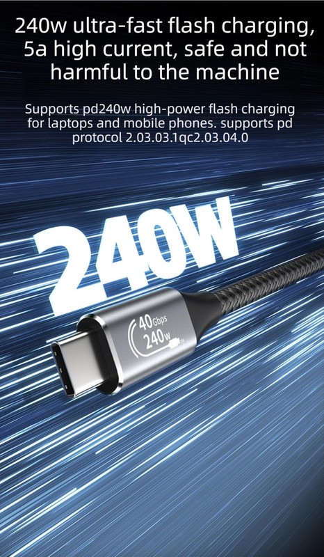 USB4 Cable C To C 40Gbps Data Sync 240W Video 8K60Hz Thunderbolt4 Braided 1.5m gallery