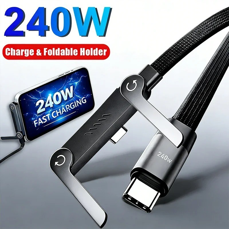 2-in-1 Invisible Holder Charger Cable–240W Fast Charging Cord with Phone Stand gallery