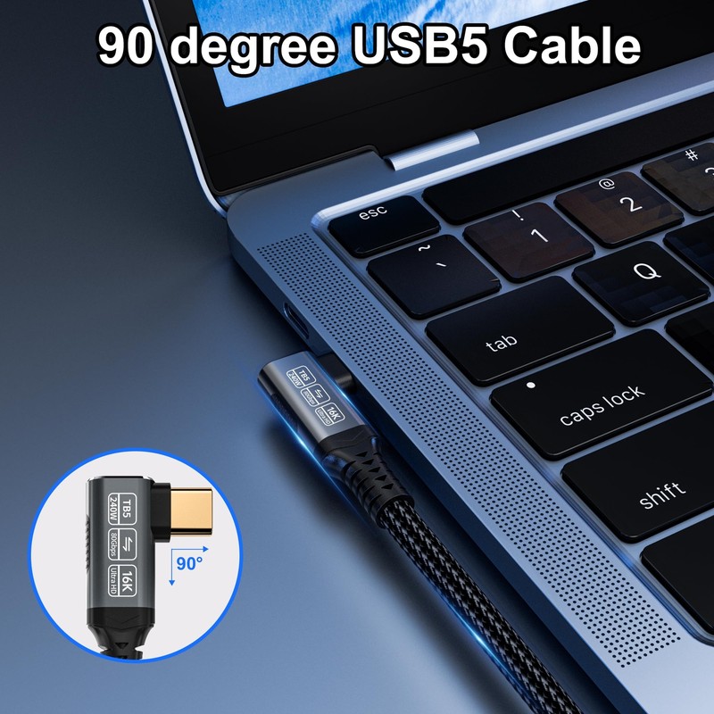 240w 80gbps USB c Cable Compatible with Thunderbolt 5 Cable Right Angle 3.3ft... gallery
