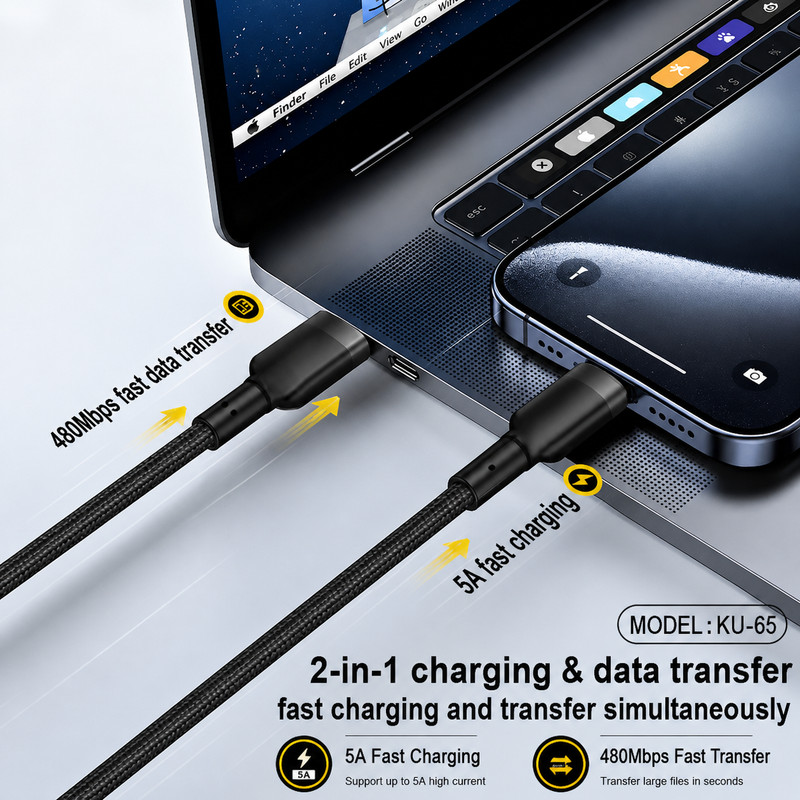 5-in-1 5A Fast Charging Cable USB to Type-C Micro USB 8-Pin Compatible Braided gallery
