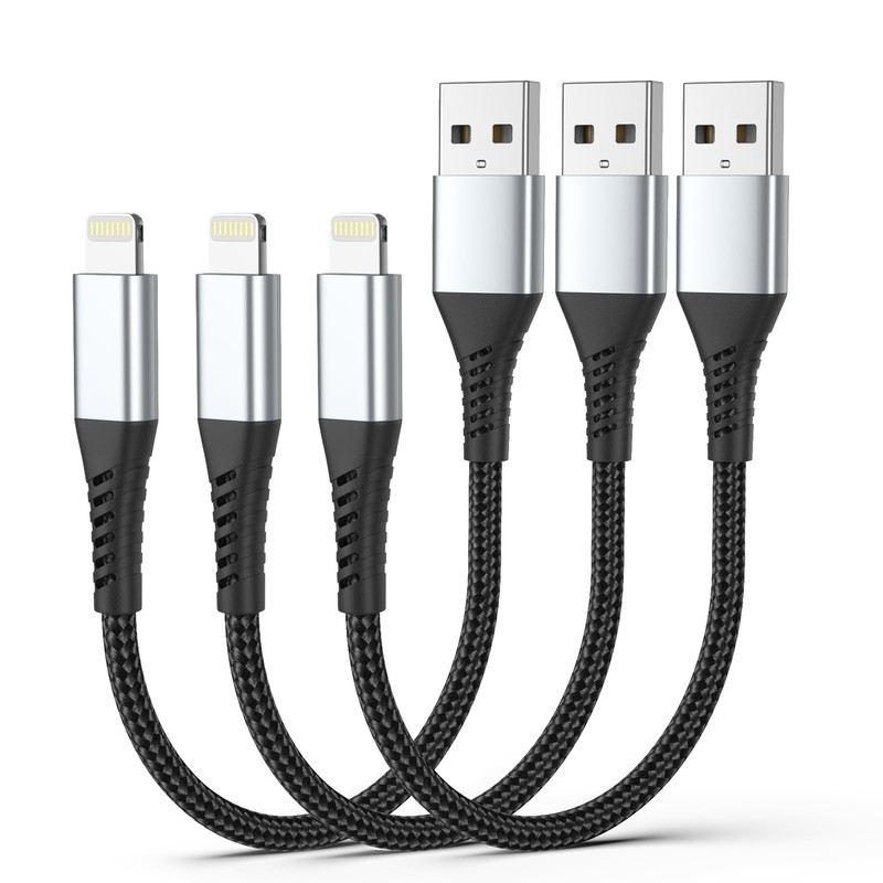 6 inch Short iPhone Charging Cable, 3Pack 0.5ft USB to 0.5 Feet, Black