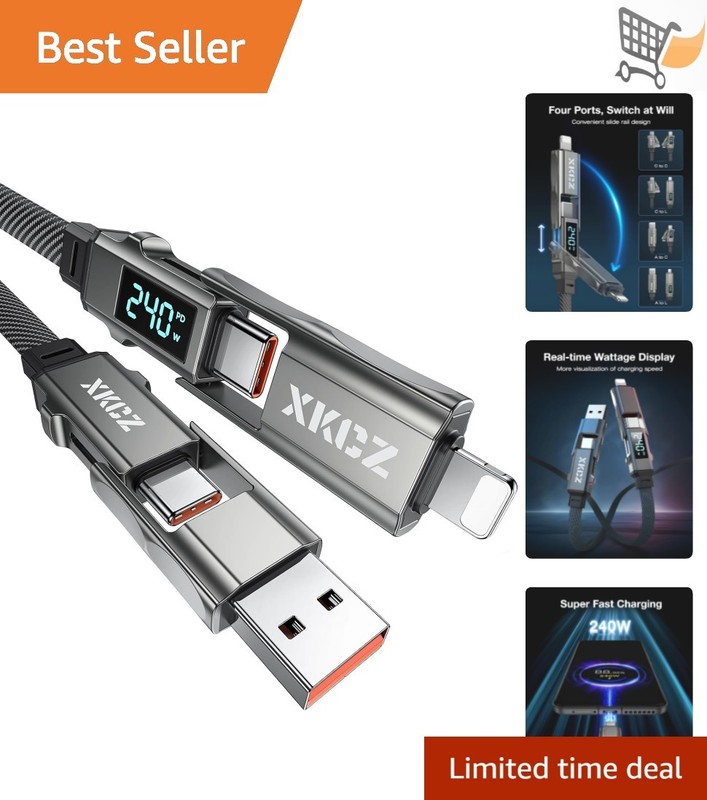 4 in 1 USB C Cable Nylon Braided 240W Fast Charging Data Sync Power Display