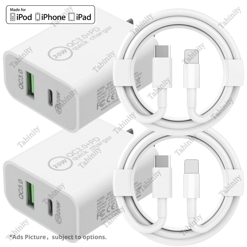 QC PD 20W Fast Charger Adapter USB Type C Cable For iPhone 14 13 12 11 XS XR X 8