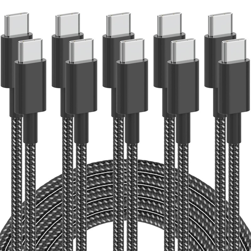 USB C Cable, 5Pack 6FT USB C to USB C Cable 60W(3A) Nylon Braided Type C Fast Ch