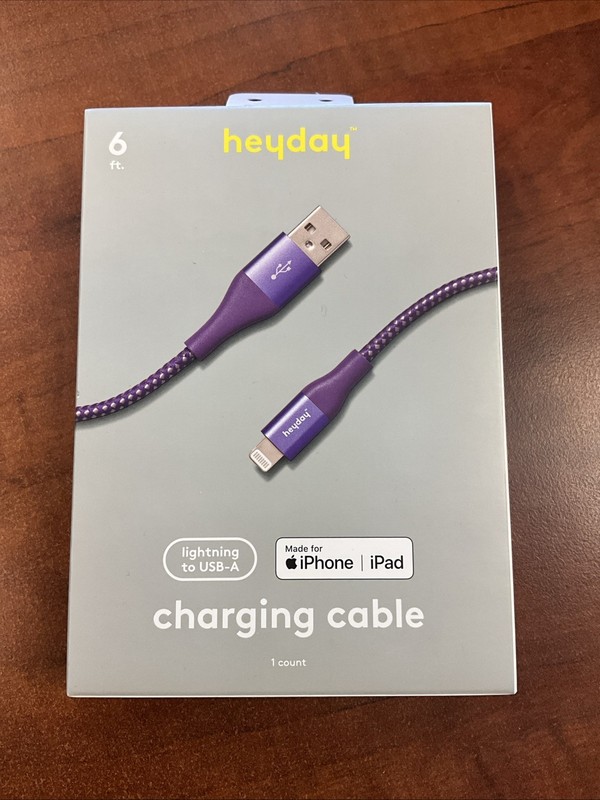 Heyday High Speed Charging Cable – Lightnin To USB-A 6ft- Braided- Purple NEW