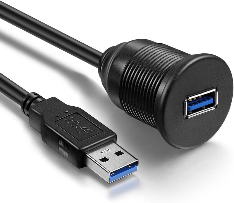 USB 3.0 Male to Female AUX Flush Mount Extension Cable for Car Truck black gallery