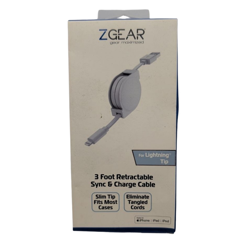 ZGear Retractable 8-Pin Connector 3ft Sync and Charge USB Cable for Apple iPhone
