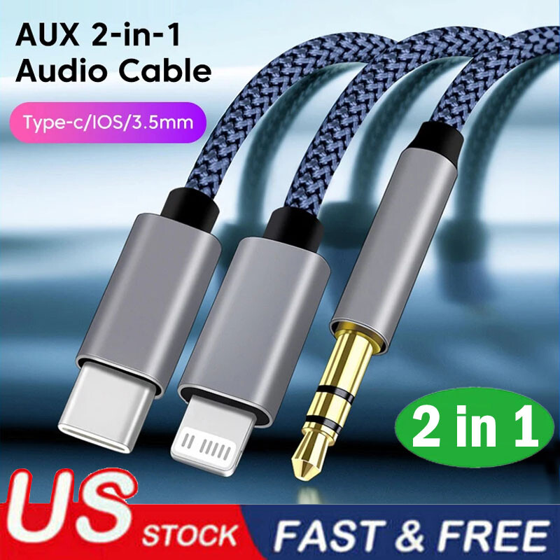 For Samsung A55 A35 A13 A14 3.5mm to Type-C 8Pin iOS Car AUX Audio Cord Cable