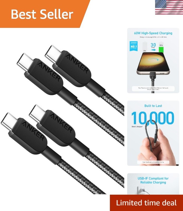 Anker USB C to USB C Cable,Type-C Fast Charging Cord (3FT,2Pack) for iPhone