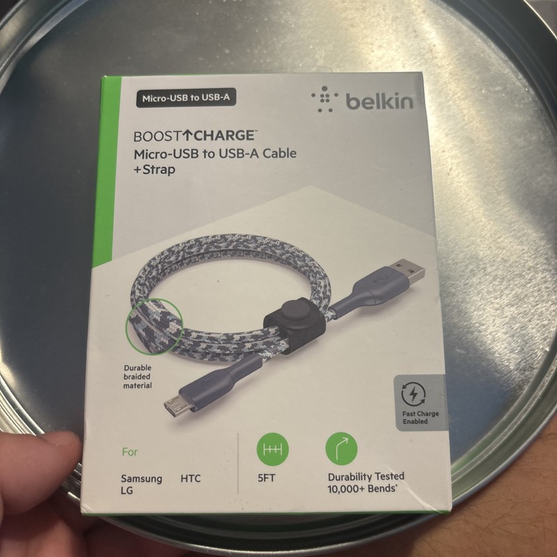 Belkin BOOSTCHARGE Braided USB A to Micro USB Cable + Strap, 5 ft