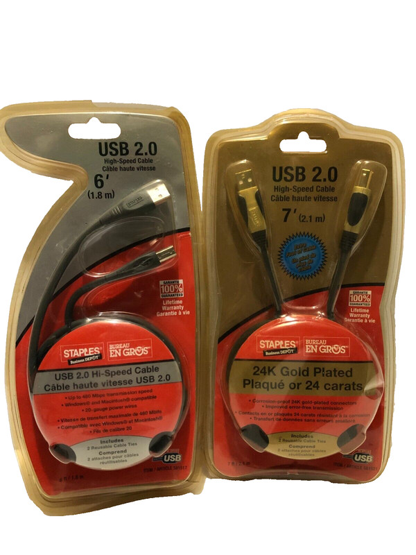 Staples USB 2.0 cables – 6 foot and 7 foot