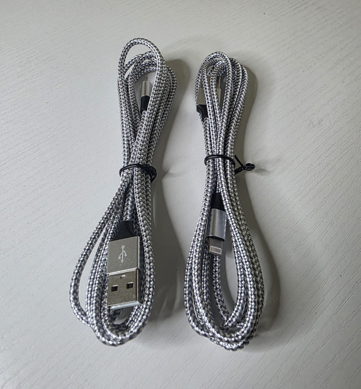 2-Pack Silver Braided Nylon USB to 8-Pin Charging Cables 3ft Charger Cords