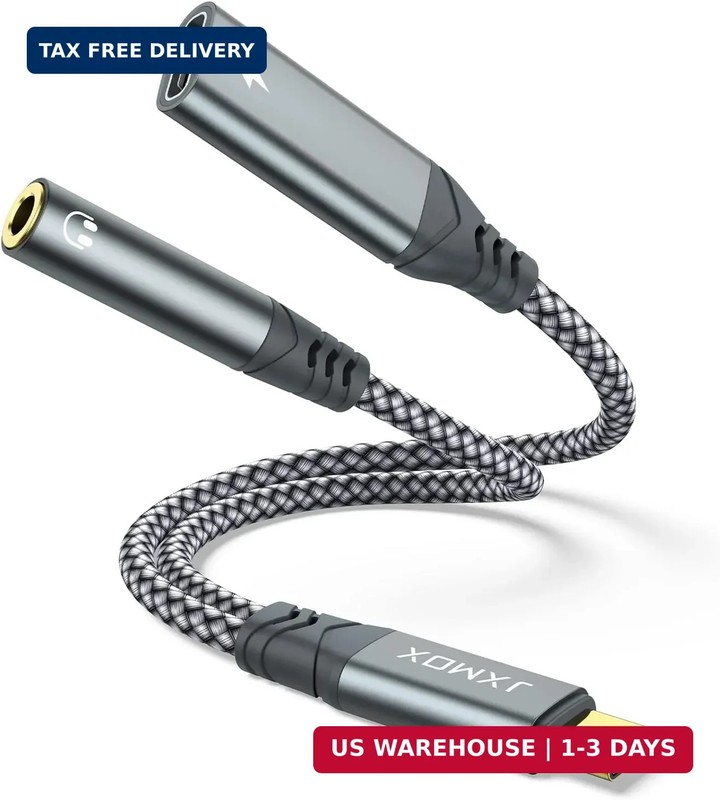 USB C to 3.5mm Headphone and Charger Adapter, 2-in-1 USB Type C to Aux Jack Dong