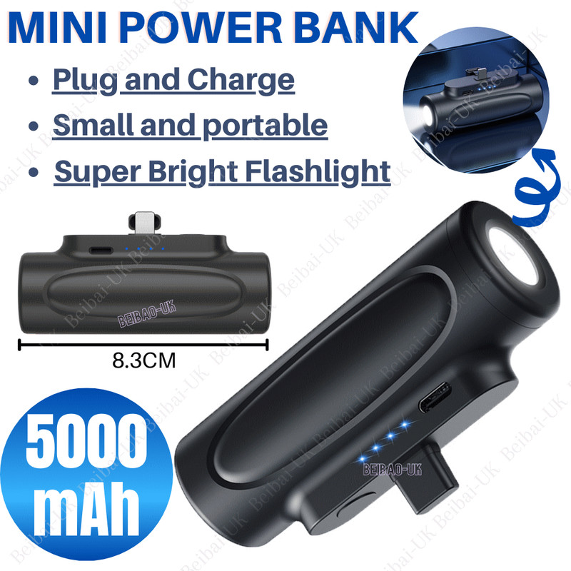 5000mAh Wireless Mini Power Bank Portable With Flashlight For iPhone iPad Airpod