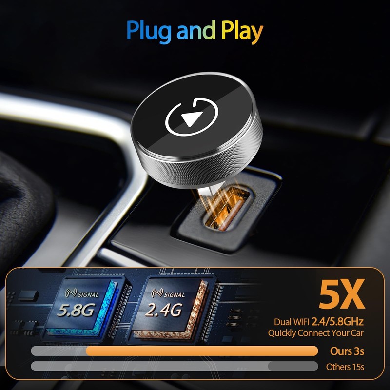 2-in-1 Wireless CarPlay Adapter for Apple iPhone & Android, Plug & Play, Auto... gallery