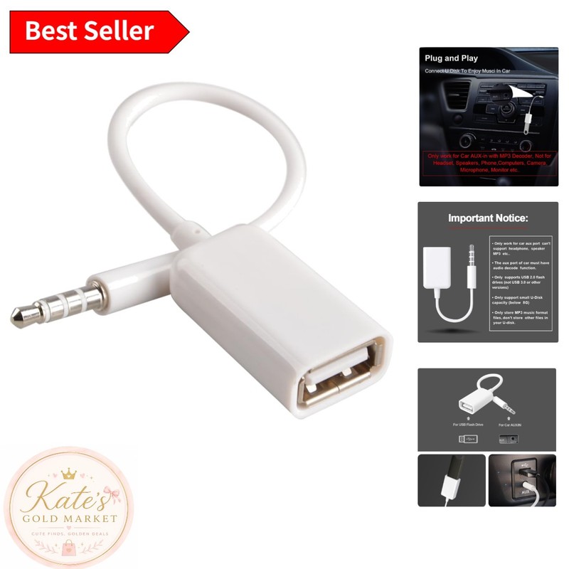 AUX to USB Adapter: 3.5mm Male to USB 2.0 Converter for Car Audio