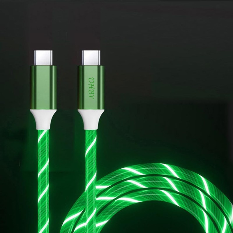 39-Inch Green USB-C to C Light Up Charger Cable PD Fast Charging High Data Cord