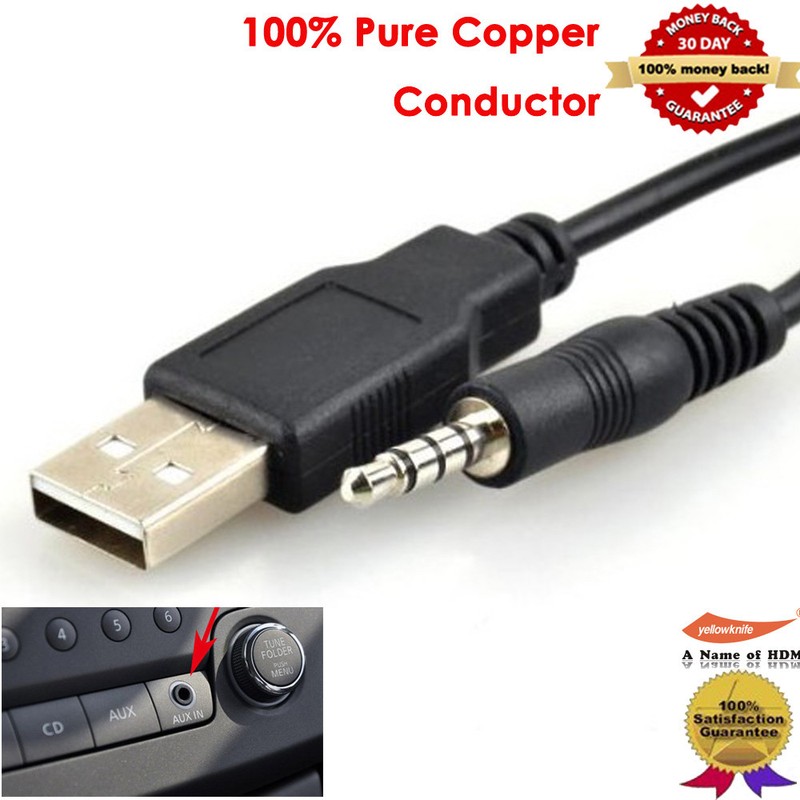 3.5mm AUX Audio Plug Jack to USB 2.0 Male Charge Cable Adapter Cord Car iPod MP3