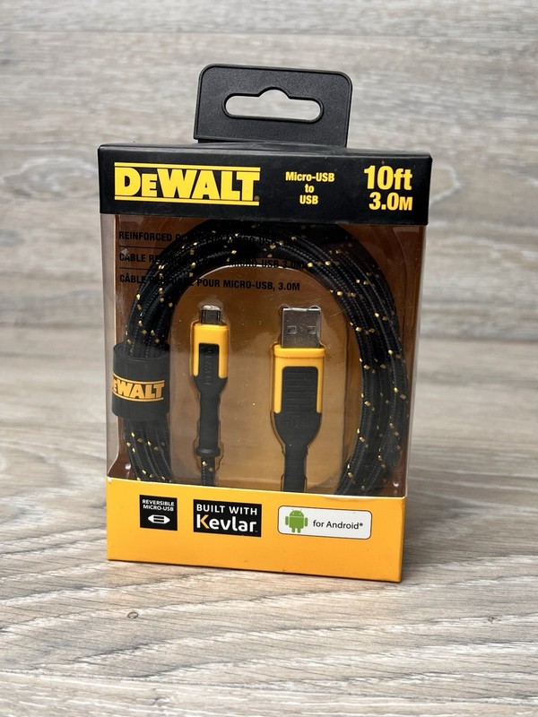 Dewalt 10 Feet Kevlar Reinforced Braided Charger Cable Android Micro USB NEW