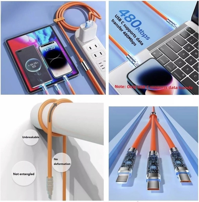 3in1 Multi USB Charger Charging Cable Micro USB Type-C for iPhone Samsung gallery