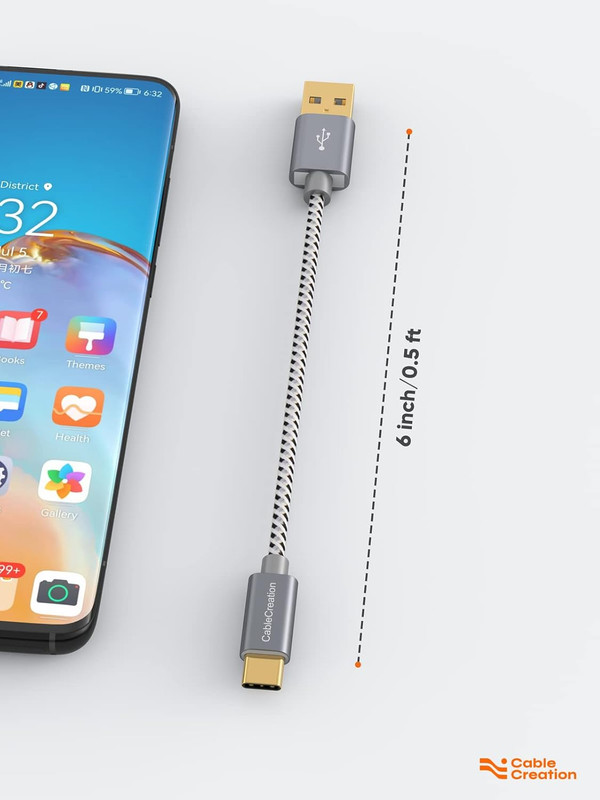 USB C Cable, Short USB to USB C 3A Fast Charging Cable, Braided USB C Male to US gallery