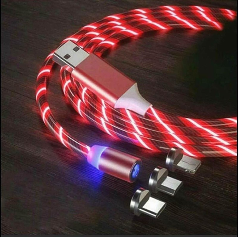 RED LED Magnetic USB Cable includes 3 tips for iPhone, Samsung, PS4 and more.
