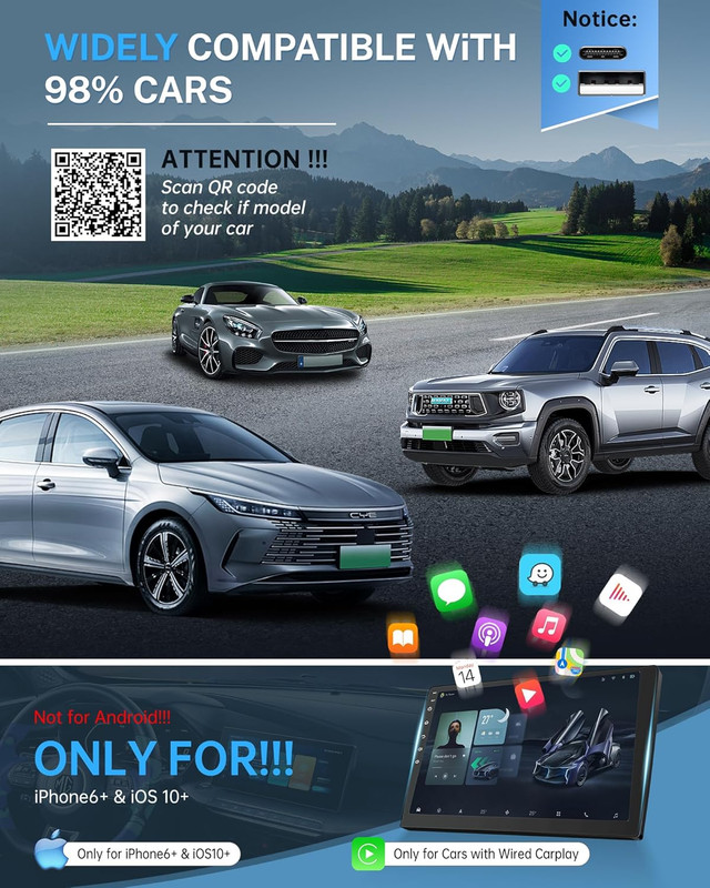 Jemluse Wireless Carplay Adapter for Apple Iphone - Multi-User Seamless Connecti gallery