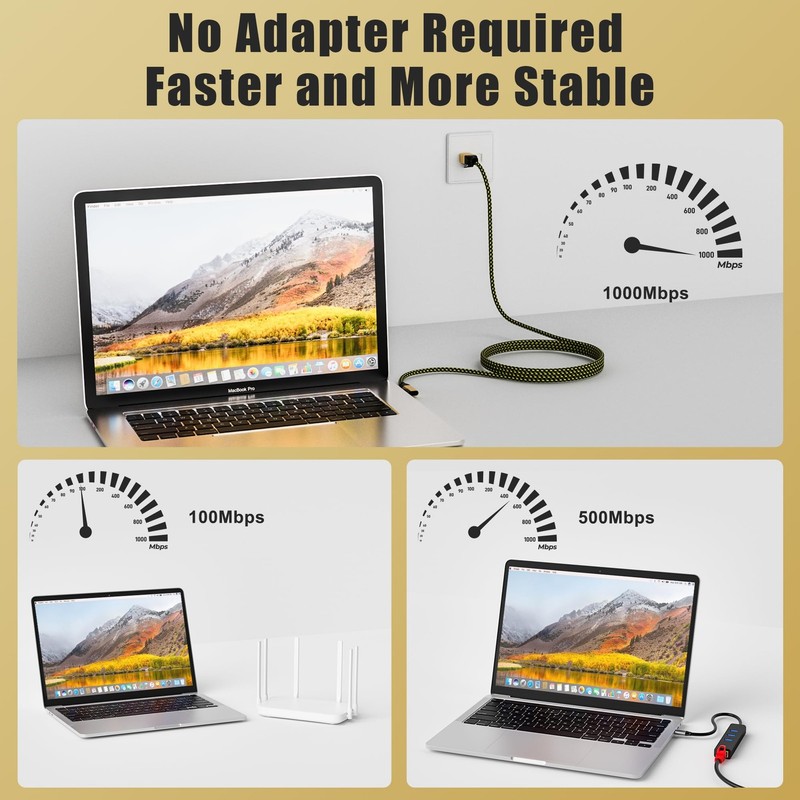 USB to Ethernet Cable 25 FT, 90 Degree -to RJ45 Cord, 1Gbps Internet Cable, S... gallery