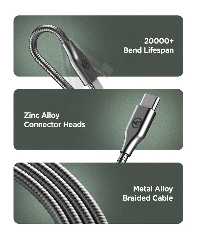Pet Proof USB-C to USB-C Cables 2 Pack 6ft Braided Metal Fast Charging Grey gallery