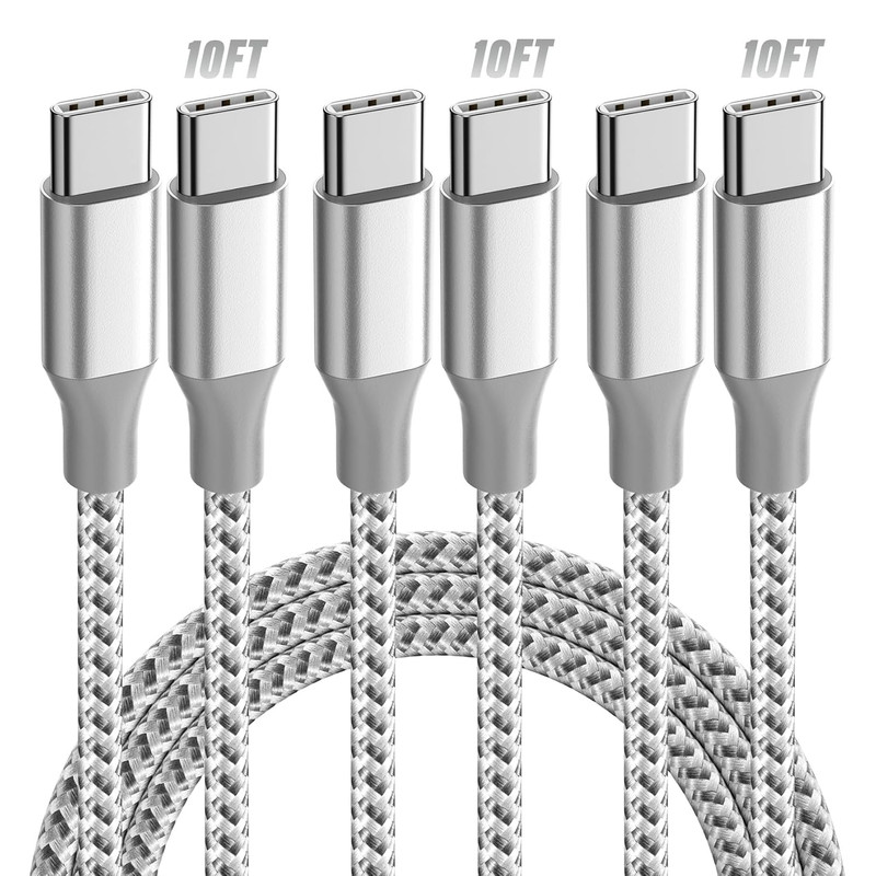 USB C Cable，3 Pack 10FT 60W Fast Charging USB C to USB C Cable, Durable Type C C