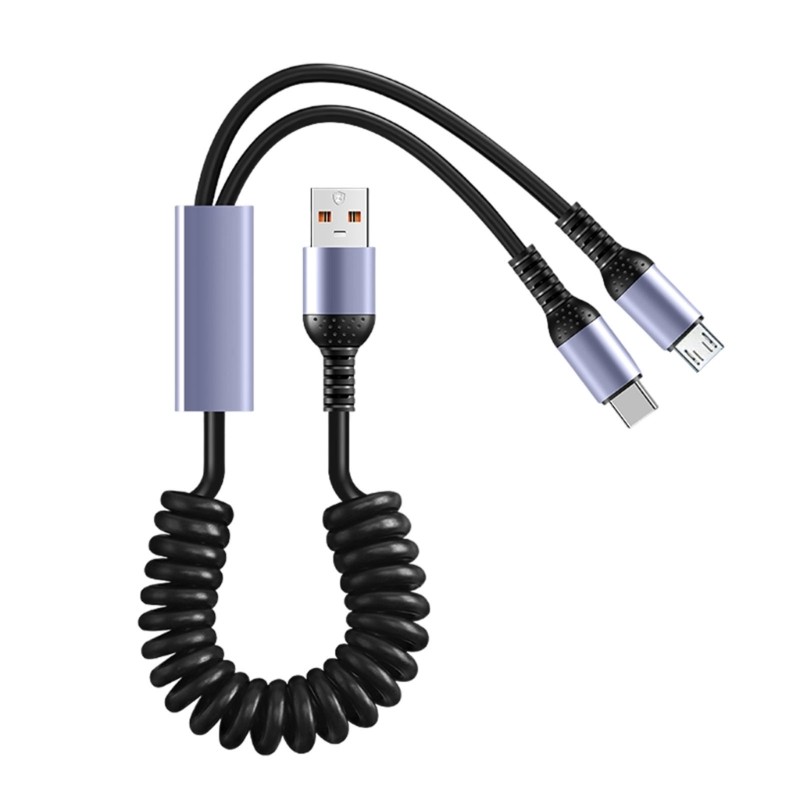 Portable Spring Charging Line for Smartphones/Tablets, MicroUSB + Type C Cable gallery