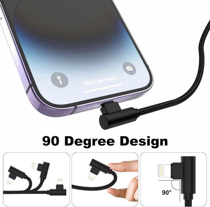 iPhone Charger 1ft 90 Degree 2 Pack MFi Certified Elbow Short Lightning Black gallery