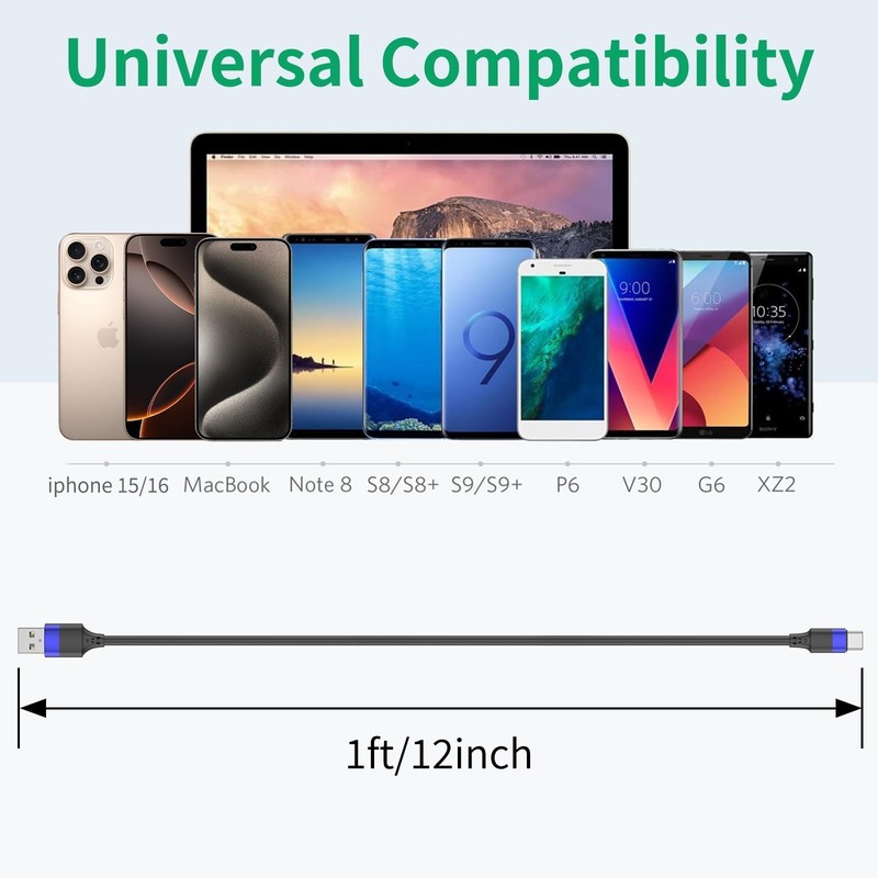 10 Pack 1ft USB C Cable for iPhone 15 & Samsung Galaxy - Short Type C Charger Co gallery