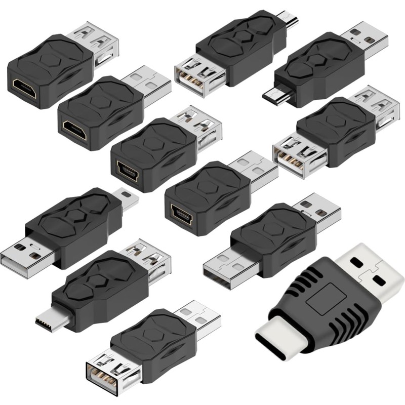 USB 2.0 Adapter Set 12 pcs Male to Female Converter Connector