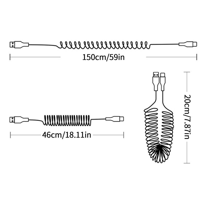 USB C Charger Cable Elastic Coiled Type-C Cable for Car Retractable USB Type C gallery