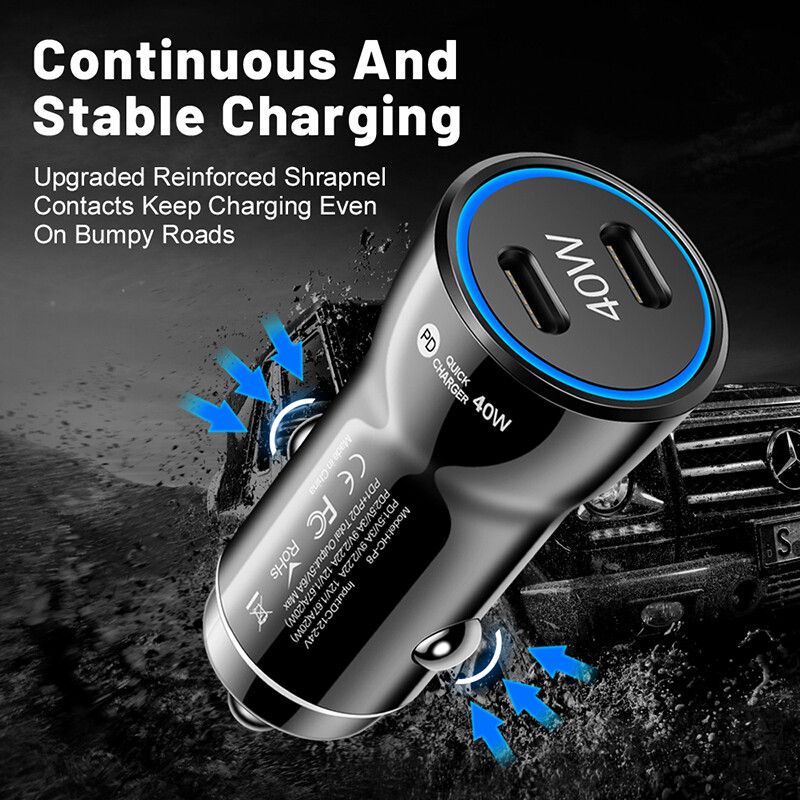 Dual Type C Fast 40W Car Charger Adapter & Cable For Google Pixel 8 Pro 7A 7 6A gallery