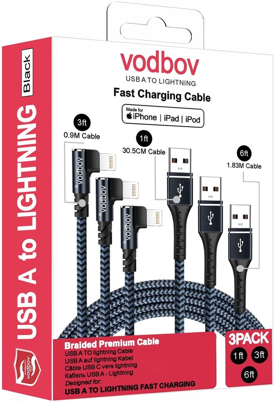 iPhone Charger Lightning Cord 3Pack 1FT 3FT 6FT Right Angle MFi Certified Cab...
