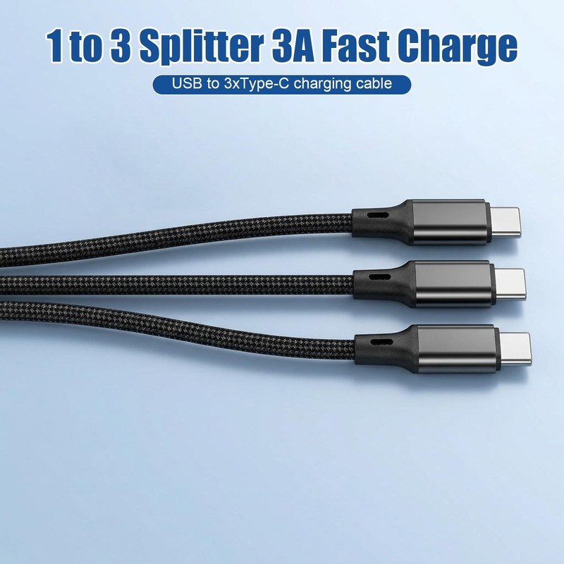 USB C Splitter Cable 5A Fast USB A Male To Triple Type C 7.87 inches Black gallery