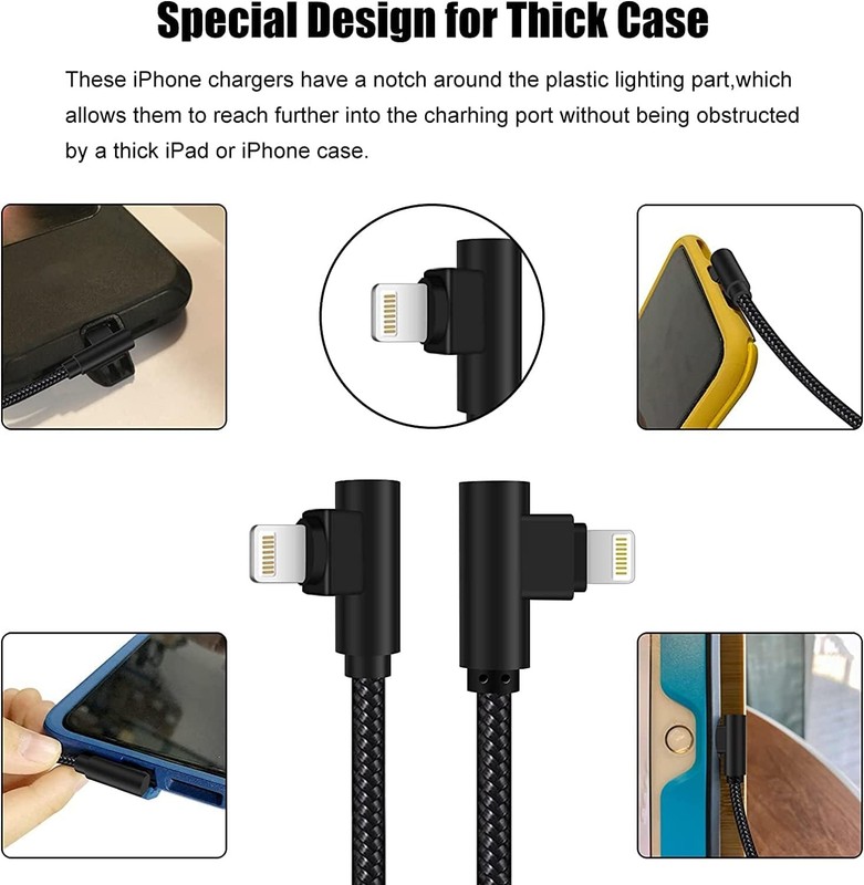 iPhone Charger 1ft 90 Degree 2 Pack MFi Certified Elbow Short Lightning Black gallery